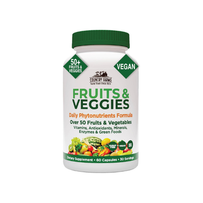 Country Farms Super Fruits and Veggies Capsules, Whole Food Supplement, Powerful Antioxidant, Supports Energy, Immune Health, Boosts Digestive Health, 30 Super Foods, 30 Servings