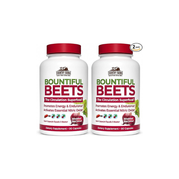Country Farms Bountiful Beets Root Capsules, Wholefood Beet Extract Superfood, Natural Nitric Oxide Booster, Supports Natural Energy, Circulation and Immune Support, 180 Count, 2 Pack