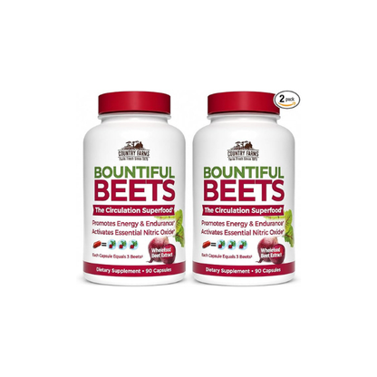 Country Farms Bountiful Beets Root Capsules, Wholefood Beet Extract Superfood, Natural Nitric Oxide Booster, Supports Natural Energy, Circulation and Immune Support, 180 Count, 2 Pack