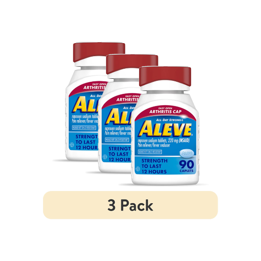 (3 pack) Aleve Pain Relief Caplets Easy Open Arthritis Cap, Naproxen Sodium, 90 Count
