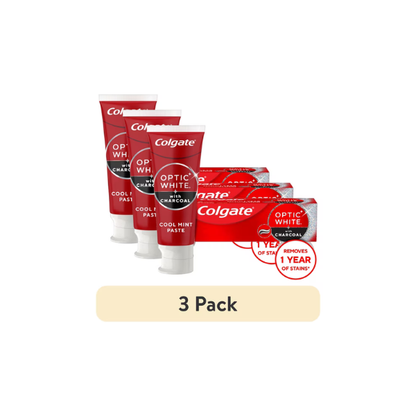 (3 pack) Colgate Optic White with Charcoal Teeth Whitening Toothpaste, Anticavity Toothpaste with Fluoride, Cool Mint Flavor, 3.8 oz
