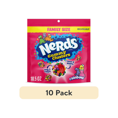 (10 pack) NERDS Gummy Clusters, Candy, Rainbow, Crunchy and Gummy, 18.5 oz Bag