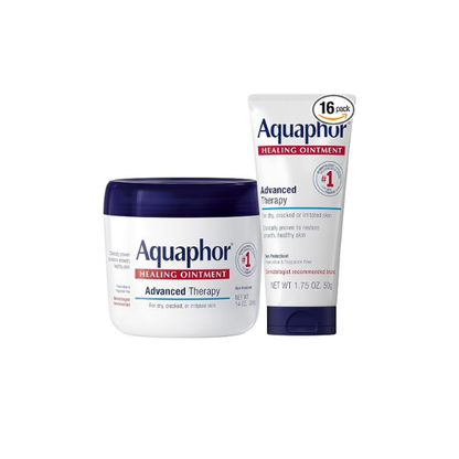 Aquaphor Healing Ointment Advanced Therapy Skin Protectant Skin Care Set, Body Moisturizer for Dry Skin, Minor Cuts and Burns, Dry Cuticles, Cracked Heels, Hands and Lips, 14 Oz Jar + 1.75 Oz Tube