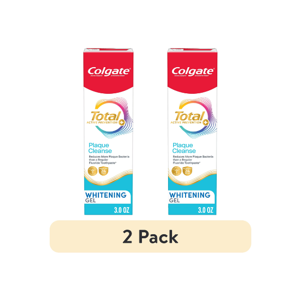 (2 pack) Colgate Total Active Prevention Plaque Cleanse Whitening Toothpaste Gel, Cool Peppermint, 3 oz