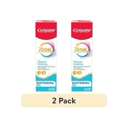 (2 pack) Colgate Total Active Prevention Plaque Cleanse Whitening Toothpaste Gel, Cool Peppermint, 3 oz