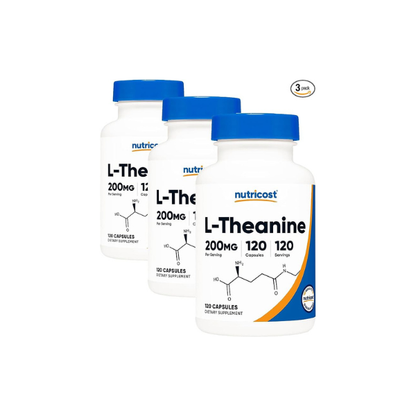 Nutricost L-Theanine 200mg, 120 Capsules, Double Strength, Gluten Free (Pack of 3)