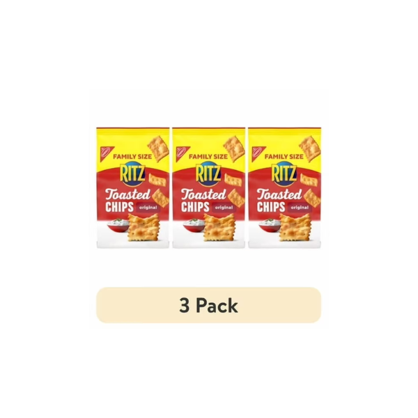 (3 pack) RITZ Toasted Chips Original Crackers, Party Snacks, Family Size, 11.4 oz