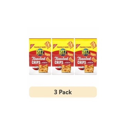 (3 pack) RITZ Toasted Chips Original Crackers, Party Snacks, Family Size, 11.4 oz