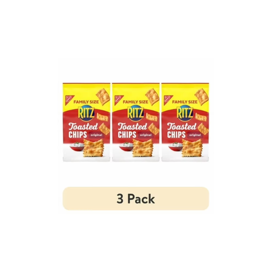 (3 pack) RITZ Toasted Chips Original Crackers, Party Snacks, Family Size, 11.4 oz