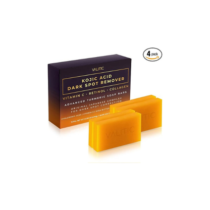 VALITIC Kojic Acid Dark Spot Remover Soap Bars, Turmeric Bar Soaps 4 Pack