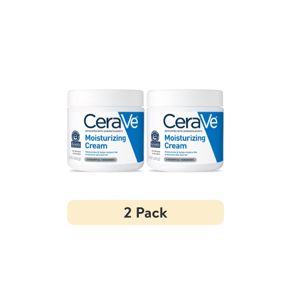 (2 pack) CeraVe Moisturizing Cream, Face & Body Moisturizer for Normal to Very Dry Skin, 16 oz
