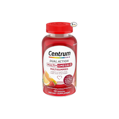 Centrum MultiGummies Multi+ Omega 3 Dual Action, Adult Multivitamin, Multivitamin/Multimineral/Omega 3 Supplement, Strawberry/Lemon/Orange Flavors - 110 Count (Pack of 5)