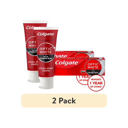 (2 pack) Colgate Optic White with Charcoal Teeth Whitening Toothpaste, Anticavity Toothpaste with Fluoride, Cool Mint Flavor, 3.8 oz