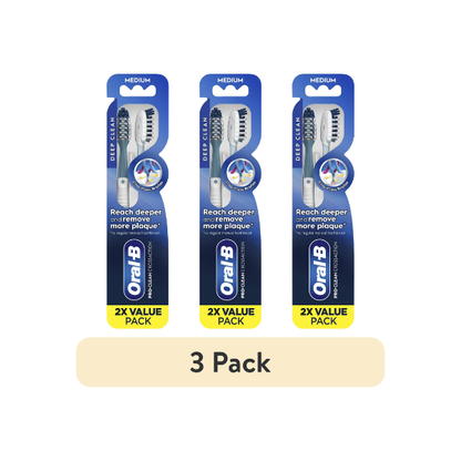 (3 pack) Oral-B Toothbrush Pro Clean Cross Action, Deep Plaque Removal, Medium, 2 Count