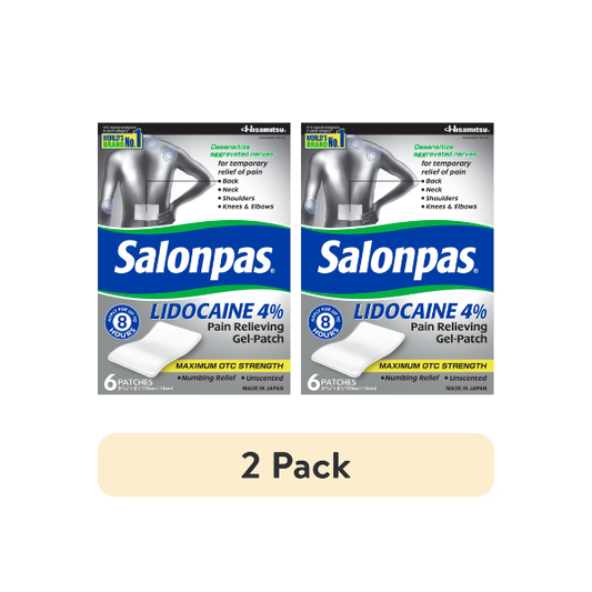 (2 pack) Salonpas Lidocaine 4% Pain Relieving Gel-Patch, 6 Count (Pack of 1)