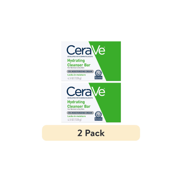 (2 pack) CeraVe Hydrating Cleansing Bar for Face and Body for Normal to Dry Skin, 4.5 oz