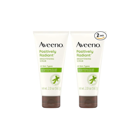 Aveeno Positively Radiant Skin Brightening Exfoliating Daily Facial Scrub, Moisture-Rich Soy Extract, helps improve skin tone & texture, Oil-& Soap-Free, Hypoallergenic, Travel Size, 2 oz, (Pack of 2)