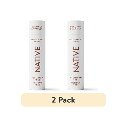 (2 pack) Native Deodorant & Body Spray, Aluminum Free, Coconut & Vanilla, for Women and Men, 3.5 oz