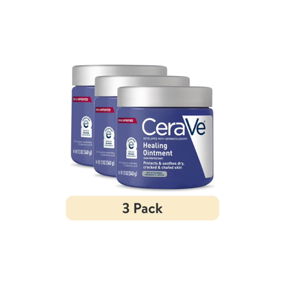 (3 pack) CeraVe Healing Ointment for Face & Body, Protects and Soothes Dry, Cracked, & Chafed Skin 12 oz