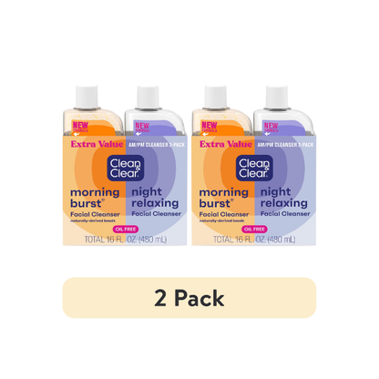 (2 pack) Clean & Clear Day and Night Acne Face Wash, Oil-Free, 8 fl oz (2 Pack)
