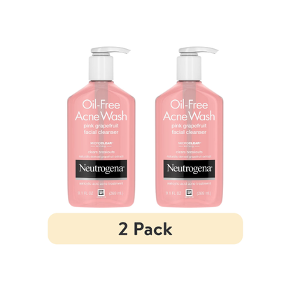 (2 pack) Neutrogena Oil-Free Pink Grapefruit Acne Face Wash, Salicylic Acid Facial Cleanser, 9.1 fl oz