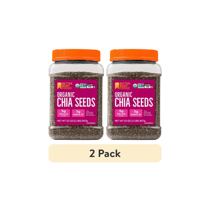 (2 pack) BetterBody Foods Organic Chia Seeds, 2.0 lb, 30 Servings