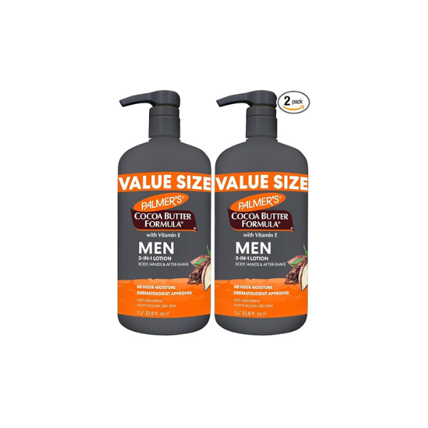 Palmer's Cocoa Butter Formula Men's Face Moisturizer&Body Lotion for Dry Skin,33.8oz,3-in-1Fast Absorbing Lotion for Men,48Hr Hydration with Vitamin E,Soothes Dryness,Dermatologist Approved(Pack of 2)