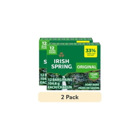 (2 pack) Irish Spring Bar Soap for Men, 12 HR Fresh Deodorant Soap, Original Scent, 3.7 oz Soap Bar (12 Pack)