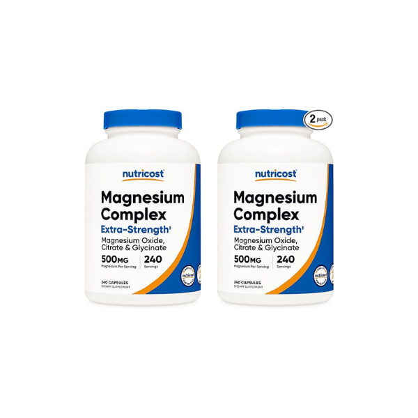 Nutricost Magnesium Complex Extra Strength 500mg, 240 Capsules - Magnesium Oxide, Citrate, and Glycinate - Gluten Free and Non-GMO (Pack of 2)