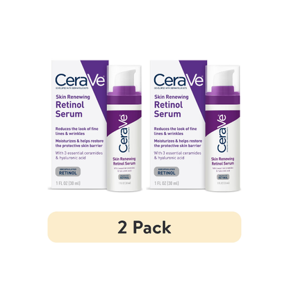 (2 pack) CeraVe Skin Renewing Retinol Serum Anti-aging Face Serum for Wrinkles & Fine Lines 1 fl oz