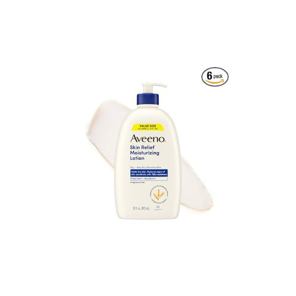 Aveeno Skin Relief Moisturizing Body Lotion Heals VeryDry,Sensitive Skin,Fast-Absorbing Lotion w/Soothing Triple Oat&Shea Butter Formula,Fragrance Free,Non-Comedogenic, 33 Fl Oz (Pack of 6)