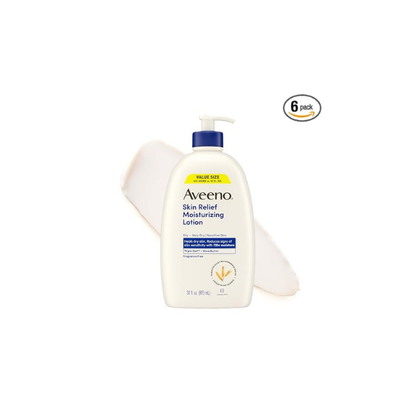 Aveeno Skin Relief Moisturizing Body Lotion Heals VeryDry,Sensitive Skin,Fast-Absorbing Lotion w/Soothing Triple Oat&Shea Butter Formula,Fragrance Free,Non-Comedogenic, 33 Fl Oz (Pack of 6)