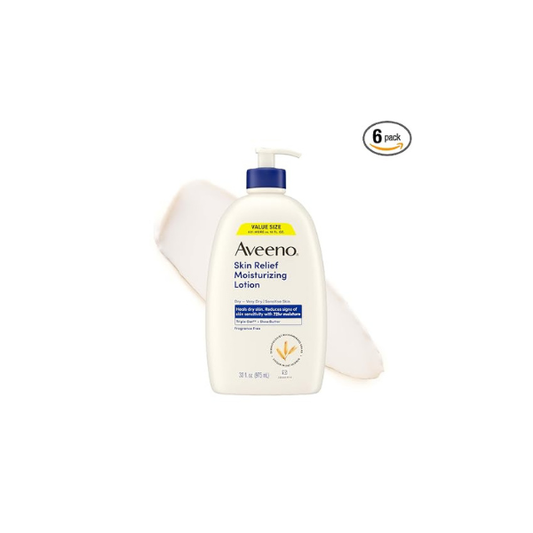 Aveeno Skin Relief Moisturizing Body Lotion Heals VeryDry,Sensitive Skin,Fast-Absorbing Lotion w/Soothing Triple Oat&Shea Butter Formula,Fragrance Free,Non-Comedogenic, 33 Fl Oz (Pack of 6)