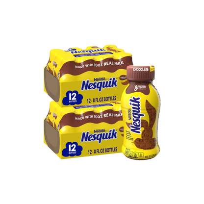 (2 pack) Nesquik Chocolate Milk, Ready to Drink, Low-fat Milk, 12 Bulk Pack, 8 fl oz Bottles