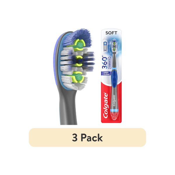 (3 pack) Colgate 360 Vibrate Deep Clean Battery Powered Electric Toothbrush with Soft Bristles, 1 Pack