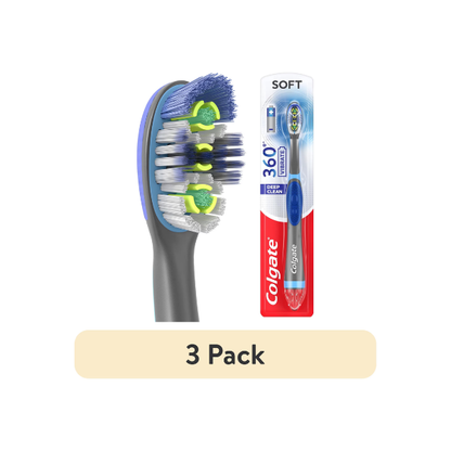 (3 pack) Colgate 360 Vibrate Deep Clean Battery Powered Electric Toothbrush with Soft Bristles, 1 Pack