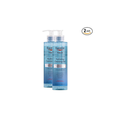 Eucerin Face Gentle Cleansing Hydrating Cleansing Gel,Daily Face Wash and Makeup Remover with Hyaluronic Acid,13.5 Fl Oz Bottle,(Pack of 2)