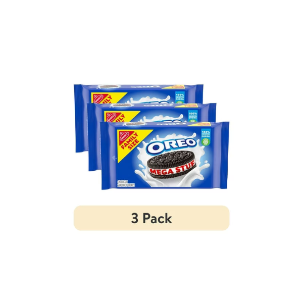 (3 pack) OREO Mega Stuf Chocolate Sandwich Cookies, Family Size, 17.6 oz