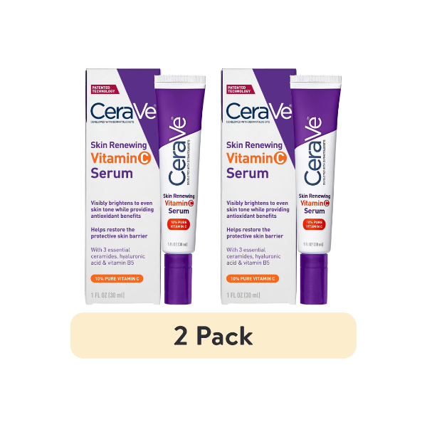 (2 pack) CeraVe Skin Renewing Vitamin C Serum, Brightening Antioxidant Serum for Dull Skin, 1 fl oz