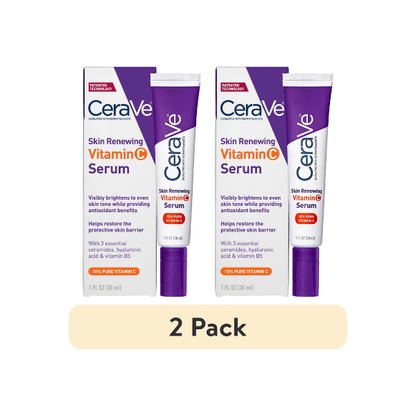 (2 pack) CeraVe Skin Renewing Vitamin C Serum, Brightening Antioxidant Serum for Dull Skin, 1 fl oz