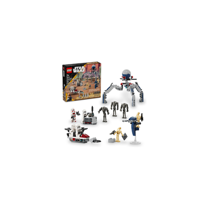 LEGO Star Wars Clone Trooper & Battle Droid Battle Pack Set for Kids, Buildable Toy Speeder Bike Vehicle, Tri-Droid and Defensive Post, Collectible, Gift for Boys and Girls Aged 7 and Up, 75372