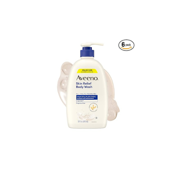 Aveeno Skin Relief Body Wash with Triple Oat Complex, Fragrance-Free, Gentle Daily Body Wash for Sensitive Leaves Itchy, Dry Skin Feeling Soothed & Moisturized, Value Size 33 Fl Oz (Pack of 6)