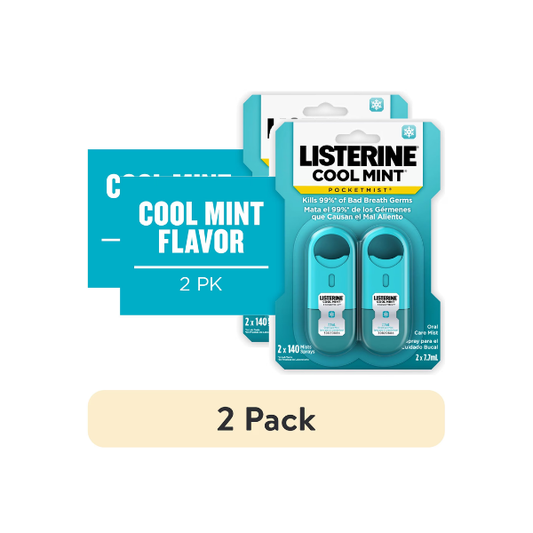 (2 pack) Listerine Cool Mint Pocketmist Oral Care Mist for Fresh Breath 2 x 7.7mL