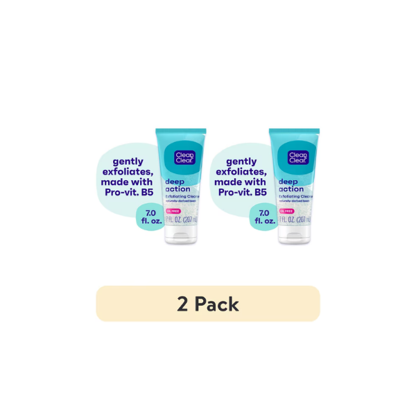 (2 pack) Clean Clear Oil-Free Deep Action Exfoliating Acne Face Wash, Facial Cleanser, 7oz