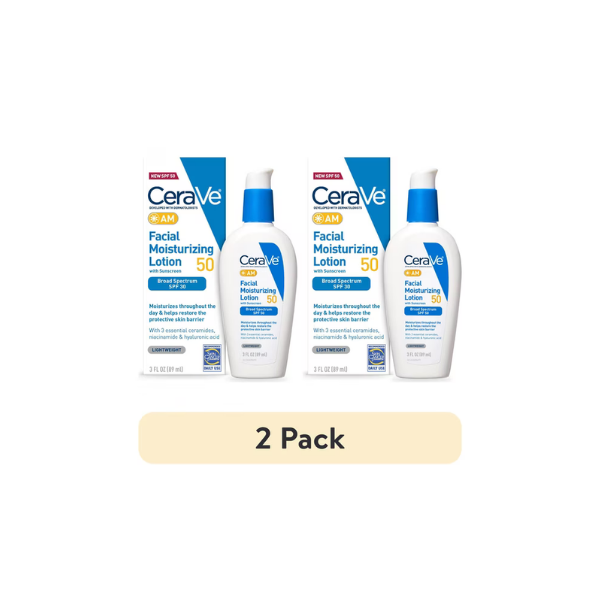 (2 pack) CeraVe AM Niacinamide Broad Spectrum SPF 50 Facial Moisturizer for Normal to Oily Skin, 3 fl oz