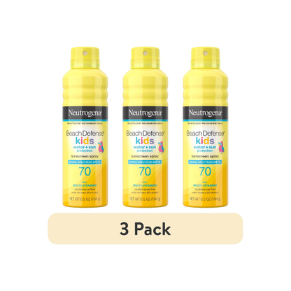 (3 pack) Neutrogena Beach Defense SPF 70 Kids Sunscreen Spray, Beach Essentials Body Sun Care, 6.5 oz