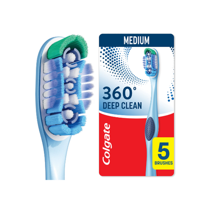 Colgate 360 Deep Clean Toothbrush Pack, Medium Adult Toothbrushes, 5 Pack