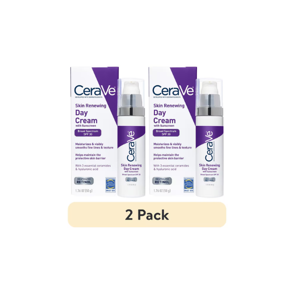 (2 pack) CeraVe Skin Renewing Day Cream with Sunscreen SPF 30 Facial Moisturizer 1.76 fl oz