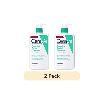 (2 pack) CeraVe Foaming Facial Cleanser | Makeup Remover and Daily Face Wash for Oily Skin | 19 Fluid Ounce