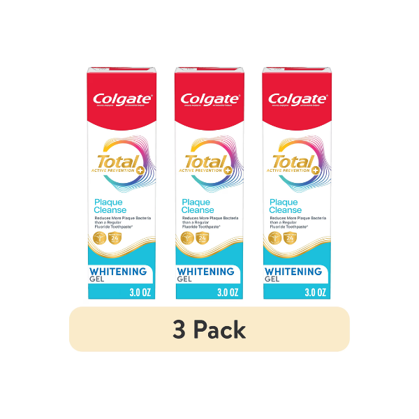 (3 pack) Colgate Total Active Prevention Plaque Cleanse Whitening Toothpaste Gel, Cool Peppermint, 3 oz